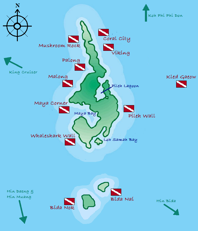 dive spot map koh phi phi